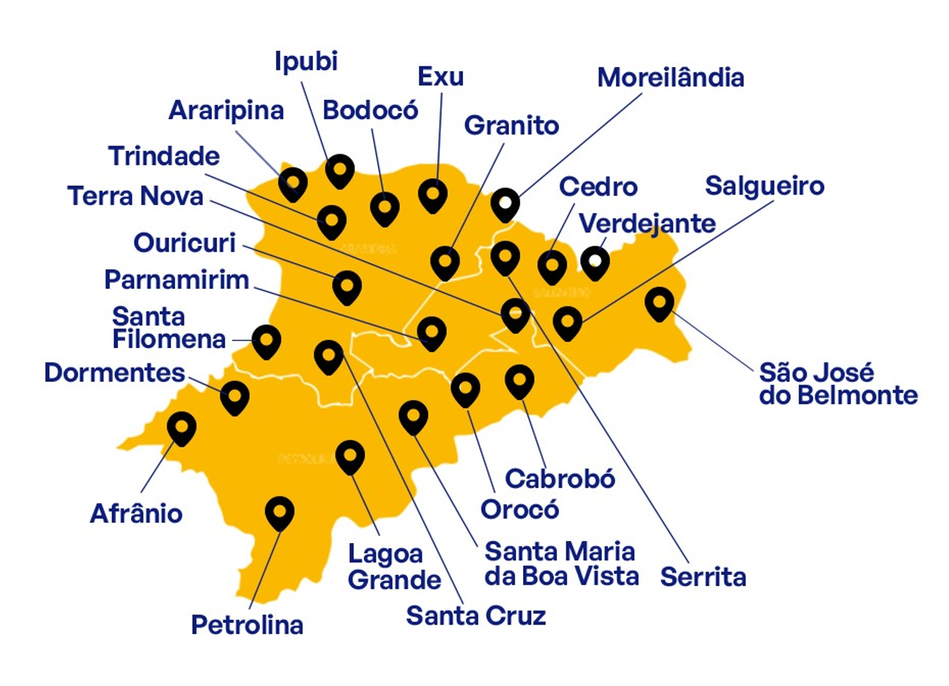 Mapa dos munic&iacute;pios atendidos pela concess&atilde;o.